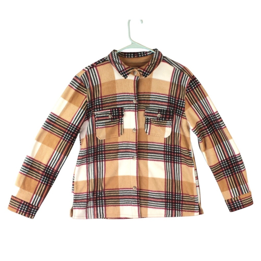 C&C California Plaid Button Up Flannel Jacket Women Size S NWT Beige